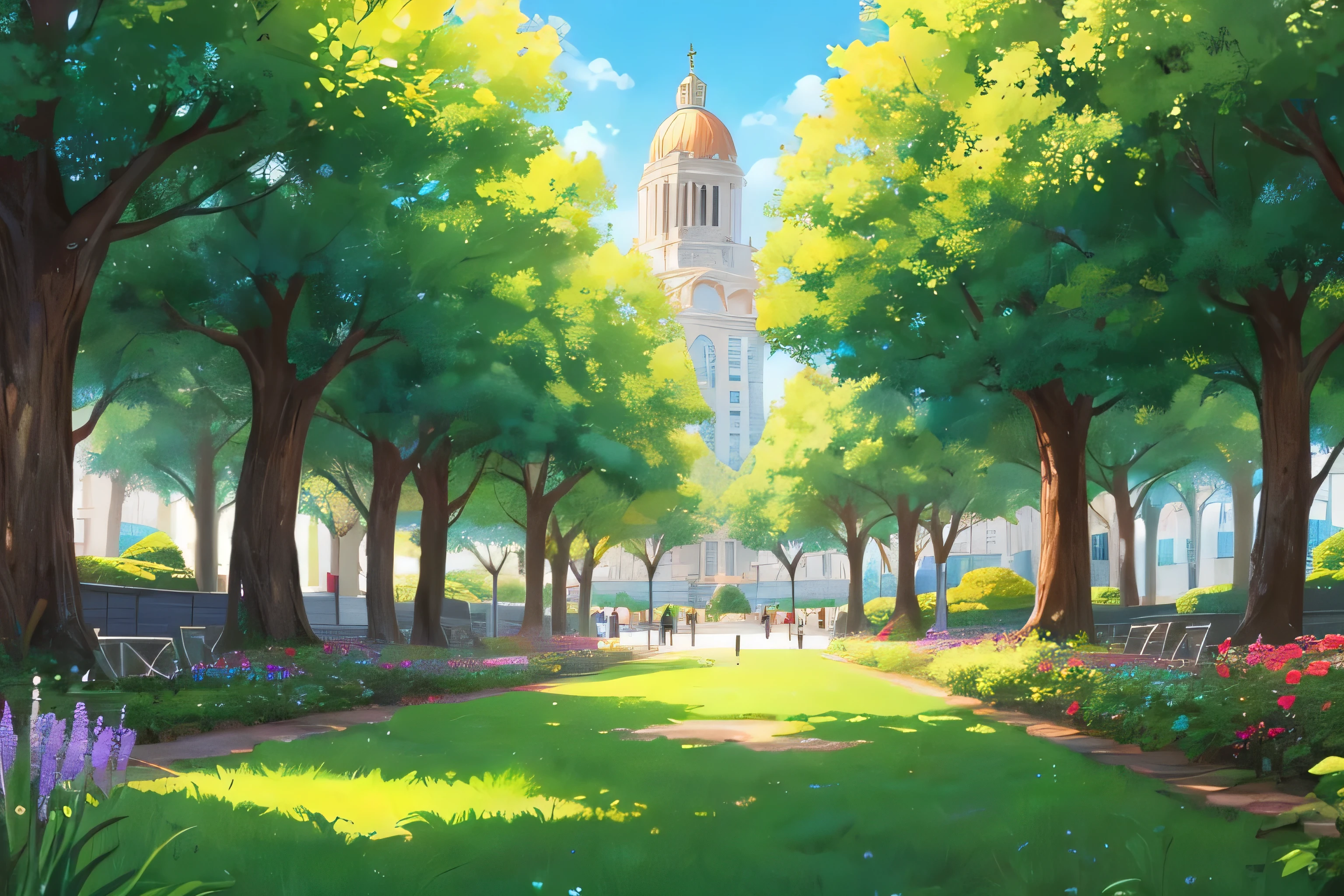 2d, anime, background, a park, park background, colorful