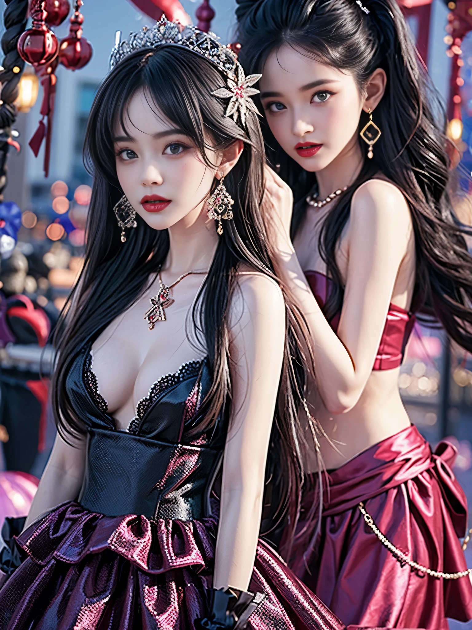 (Vision:1.5), (whole body:1.5), Her appearance is full of unique charm，On a melon-shaped face，Have a pair of eyes as deep as obsidian，Looks so radiant，The straight nose and the red lips complement each other，Exuding natural beauty，In the flowing long hair，A pair of slender ears are faintly revealed，It adds a bit of sweetness