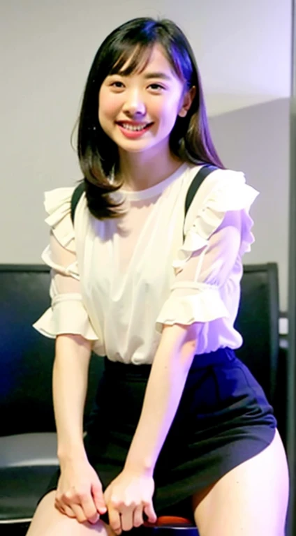 (highest quality,16k,High resolution,masterpiece:1.2),Very detailed,(Realistic,photoRealistic,photo-Realistic:1.37)The most beautiful woman in the world、Beautiful, clear white skin、whole body,18-year-old,Beautifully detailed face,Detail View,Renaissance art,A delicate work of art,1 Japanese female,OL、office、Mid Shot、Adorable smile、officeの服装、Black Hair、Business shirts、Tight shirt、A little chubby、Grey tight skirt、mini skirt、panties、pumps,highest quality,Very delicate and beautiful 8K,非常にHigh resolution,,Beautiful detailed girl,Realistic、On the bed、Beautiful appearance、Sit on a chair、Spread your legs、Spread your legs、panties、I can see your thighs、