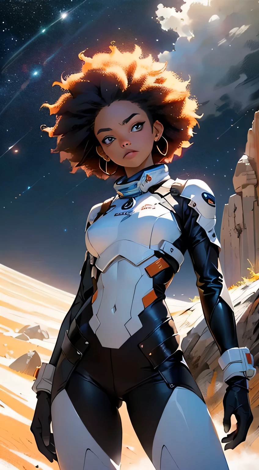 a man in a space suit standing in the desert, polycount contest winner, afrofuturism, 8k detail, wearing sci - fi cloak with hood, anfas portrait of a mech warrior, 8k octae render photo, retrofuturistic female android, red desert mars, detailed armor with white scarf, shading unreal engine 5