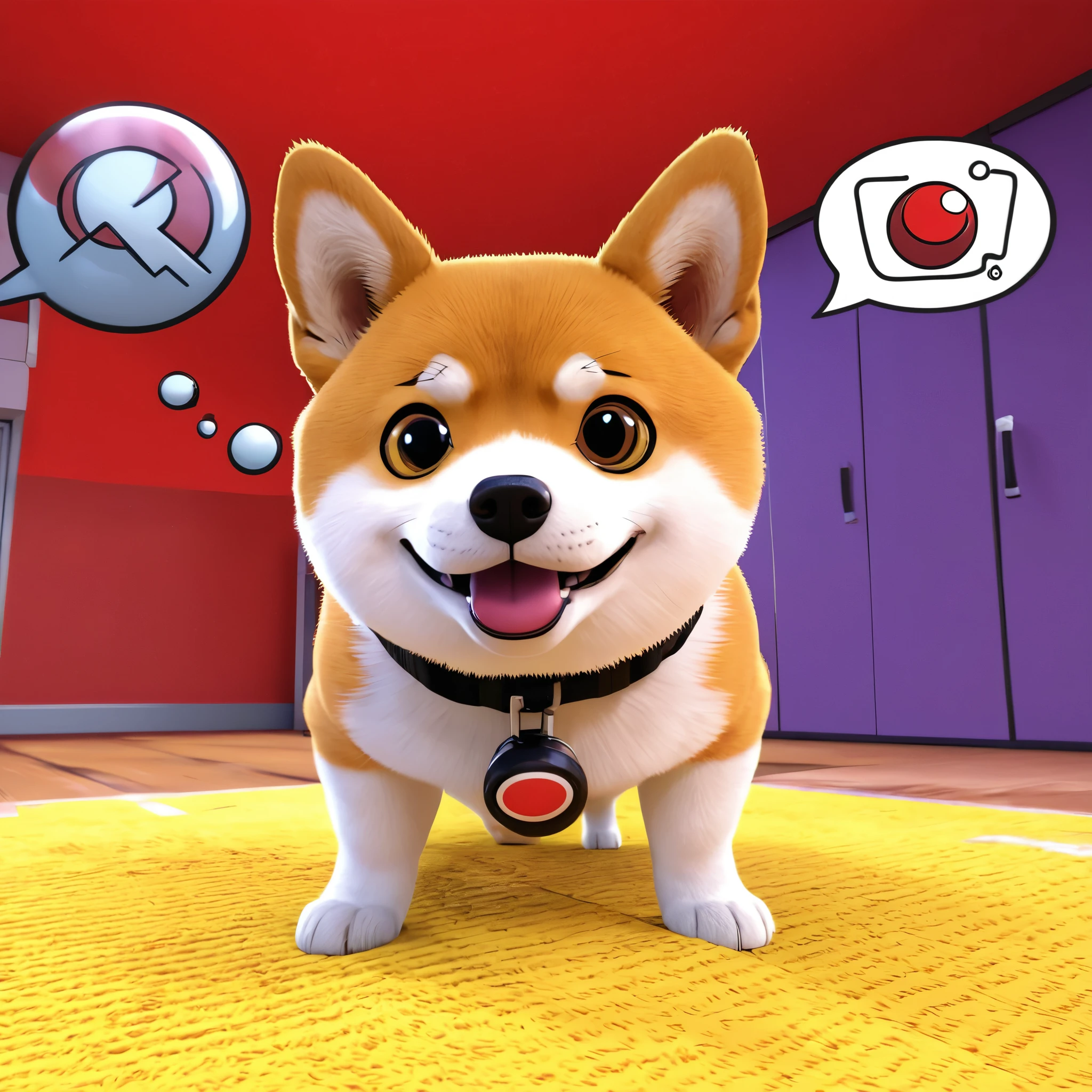 confused Shiba Inu,sniffs,poke ball,Jessie,team rocket,annoyed,intricate facial expression,struggling to understand,curious eyes,inquisitive snout,doubtful expression,playful surroundings,fun and colorful environment,anime style,detailed fur texture,vibrant colors,expressive body language,comical gestures,humorous atmosphere,puppy nose,fluffy ears,adorable look,interactive scene,poke ball design resembling team rocket logo,clever prop usage,stylized characters,dialogue bubbles,comic book style,surprised reactions,whimsical background elements,comical visual effects,(best quality,highres),lively and dynamic,attention to detail,vibrant lighting,contrasting colors