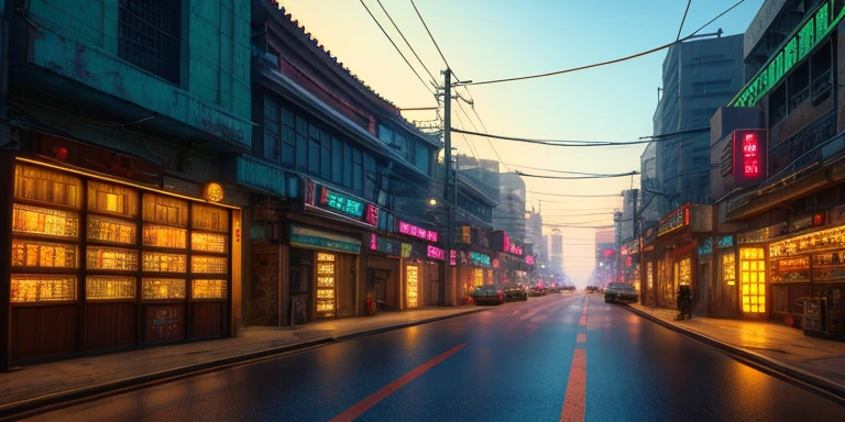 Cyberpunk city from sci-fi movie, wasteland, empty street, night, chinoiserie architecture, bridge, old shop, irregular, circuit board, wires, intricate, ultra detailed, realistic, hyper realistic, high quality, best , Super Detail, Crazy Detail, Very Detailed, Photorealistic, Epic Composition, Best Quality, 32k --v 6