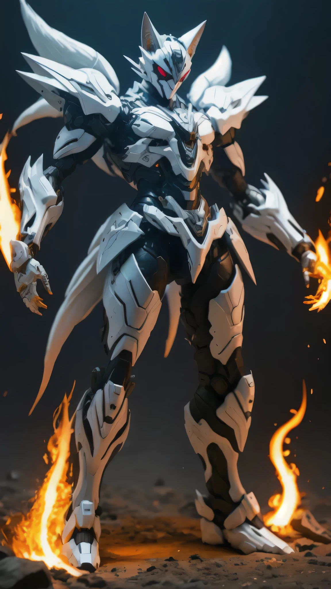 Fox Mech, Full Size Body, Blue and White, Surrounded by Mystic Fire, Giant Design, Fox, Kamen Rider