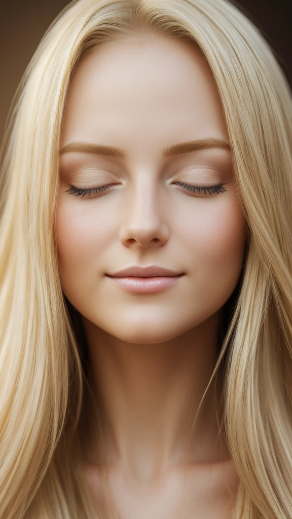 Soft portrait of a beautiful blonde woman, flowing golden hair, captivating blue eyes, delicate features, radiant smile, natural makeup, elegant attire, gentle expression, subtle blush, warm skin tones, ethereal lighting, soft shadows, high-resolution digital painting, realistic style, artistic interpretation, by a skilled portrait artist.