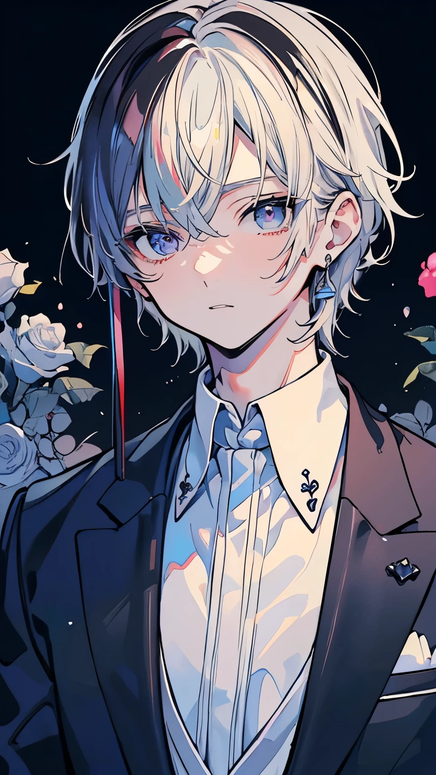 (Mastepiece), (Best Quality), Very detailed, ((Two friendly men)), Perfect Face, Beautiful Face, Very detailed顔,(Black Haired Man:1.3),(Man with white hair:1.3),suit,shirt