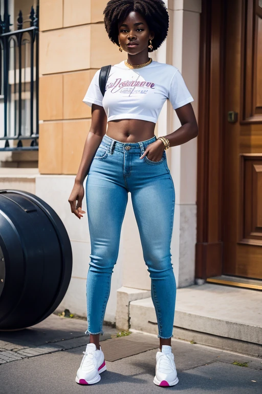 melanin, une femme, tres belle,weighs 100 kg,belle jambe lisse, bien foutue [clivage|curved|Gros cul], porter du streetwear, marcher dans le ghetto américain