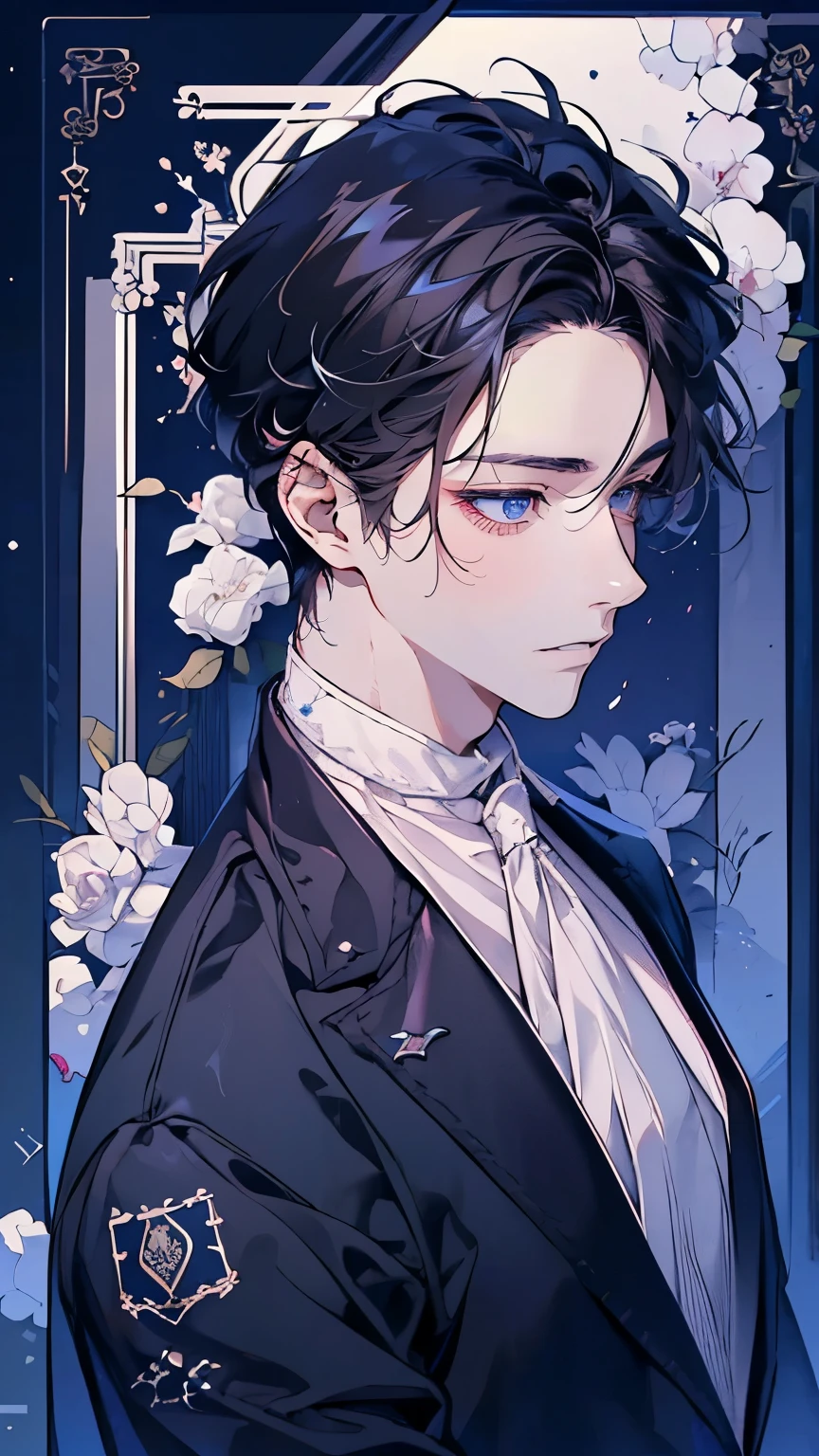 (Mastepiece), (Best Quality), Very detailed, ((Two friendly men:1.5)), Perfect Face, Beautiful Face, Very detailed顔，(Black Haired Man:1.3)，(Man with white hair:1.3)，suit，shirt
