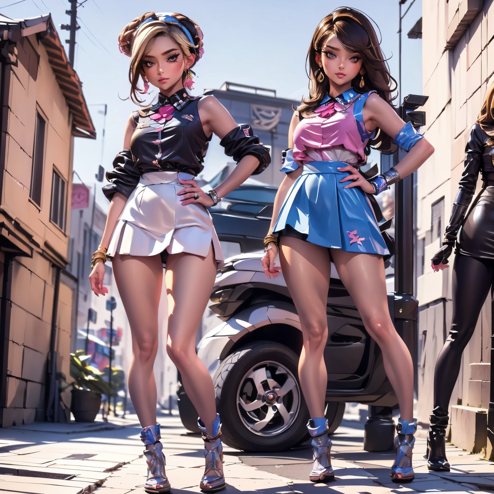 ((We have 4:1.8))、(4 sisters)、gal、(neon street)、(Four tall high school girls with model figures:1.7)、(Standing facing this), (best quality,4k,8k,highres,masterpiece:1.2),ultra-detailed,(realistic,photorealistic,photo-realistic:1.37),portraits,[close up],[women],[group],[short skirts],A close up of a group of women in short skirts, beautiful detailed eyes,beautiful detailed lips,extremely detailed faces,gorgeous makeup,stylish hairstyles,fashionable outfits,sassy poses,confident expressions,city backdrop,vibrant colors,soft lighting,colorful bokeh. ultra-high-quality. ultra detail.
