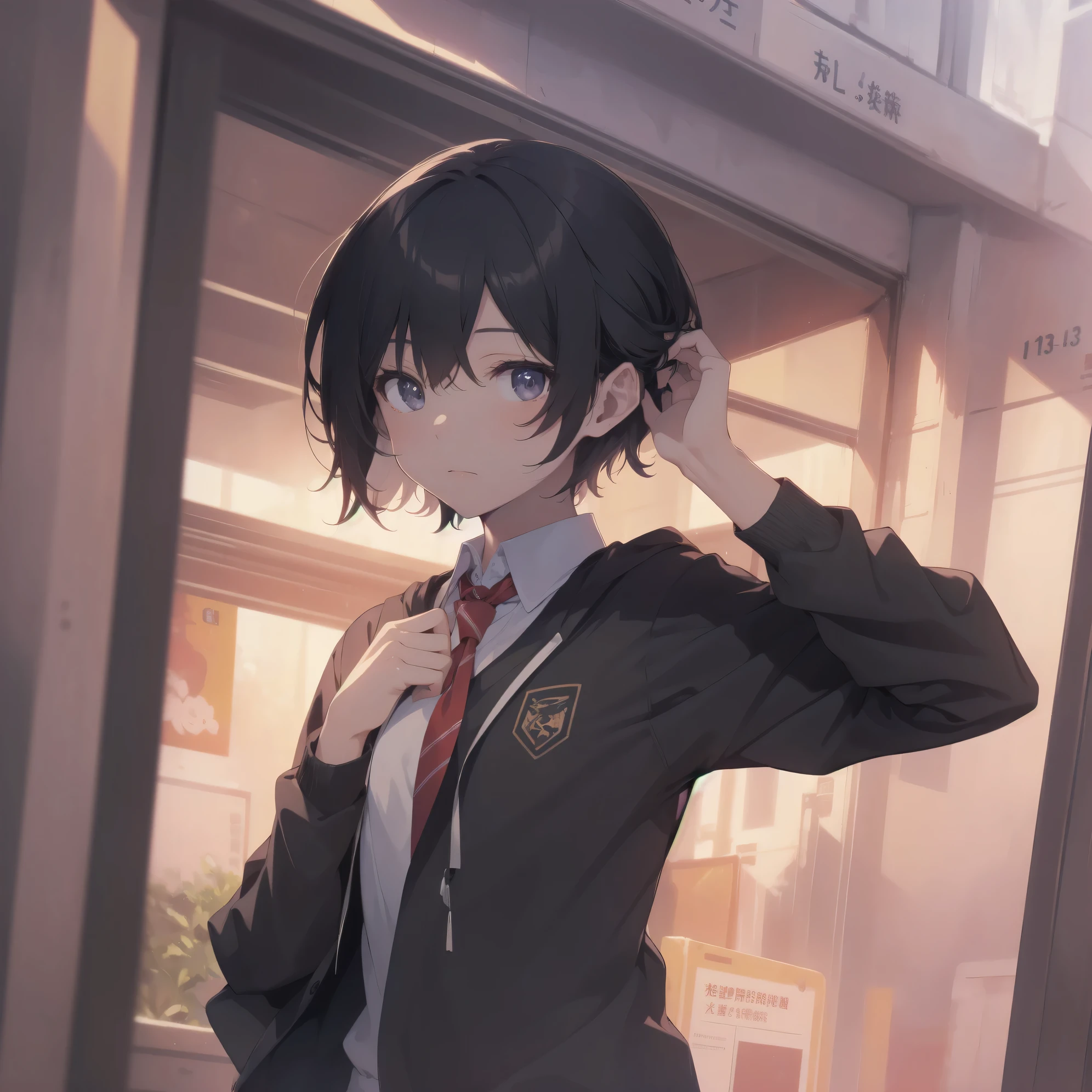 ultra-absurdres-Top quality by artist God, ultra-detailed, high resolution, anime moe artstyle, best anime 8k konachan wallpaper, pixiv contest winner, pool:2810, perfect anatomy,break, 1girl, (Please draw a girl walking sleepily to school alone. )break,(Solo,little female, 13-year-old:1.3),Full limbs, complete fingers,a junior high school student, (very short hair), short cut, flat chest, , small butt, small black eyes, beautiful detailed eyes, well-proportioned iris and pupils, expressive eyes, highres detailed hair, soft expression, school_uniform, neckerchief, collared shirt. pleated skirt,(Detailed Lighting), (Detailed background), in the School commute route. break,super detailed skin, Best cinematic lighting powered by famous artist, 8k,beauty illustration,photoshop_(medium),very aesthetic,break,((artist:modare )), artist:bolze ,artist:oyari_ashito ,artist:kantoku ,