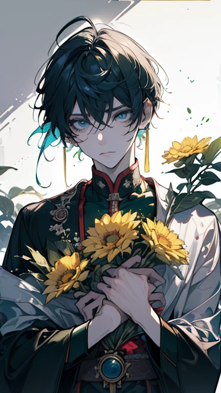 ((8K resolution))、((highest quality))、((masterpiece))、((Super detailed))((((dramatic))), (((Rough feeling))), (((intense)))、whole body、All naked、naked、pubic hair、bristles、a handsome guy、woman、twilight、tattoo、short hair、two block、white、yellow、green、green、flower々、flower fire、Clear shadows、lively, front,rich colorful,have confidence,coil,scene,boldness,to attract attention,smart、tendency、i concentrate