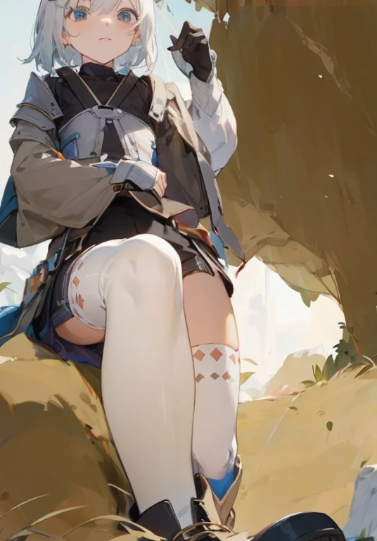 masterpiece, best quality, masterpiece,best quality,official art,extremely detailed CG unity 8k wallpaper, girl legs, knee_boots, white thighhighs,