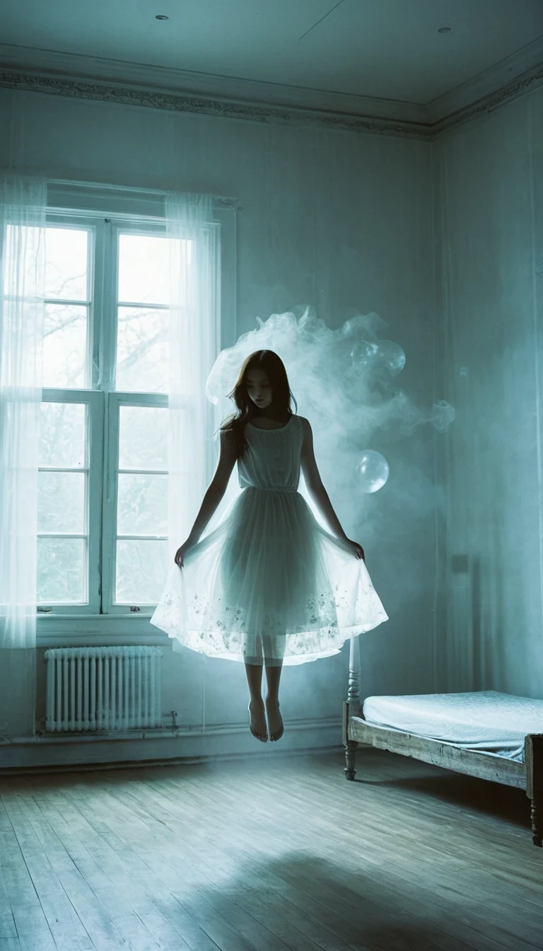 Ghost girl floating in the room,