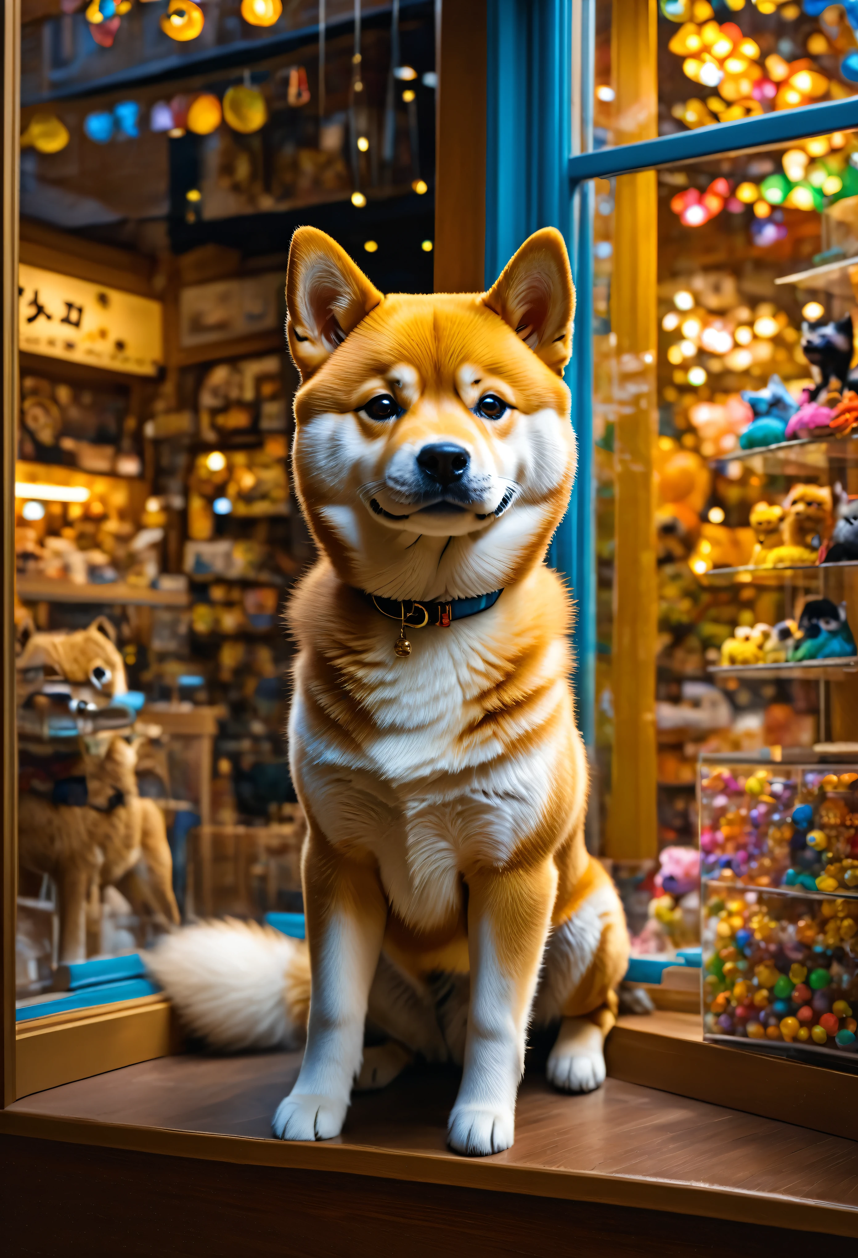(high quality, high resolution),(best quality,4k,8k,highres,masterpiece:1.2),ultra-detailed,(realistic,photorealistic,photo-realistic:1.37),Shiba Inu in a pet shop, child in shop window, love at first sight, movie lighting, magical photography, vivid colors, portrait