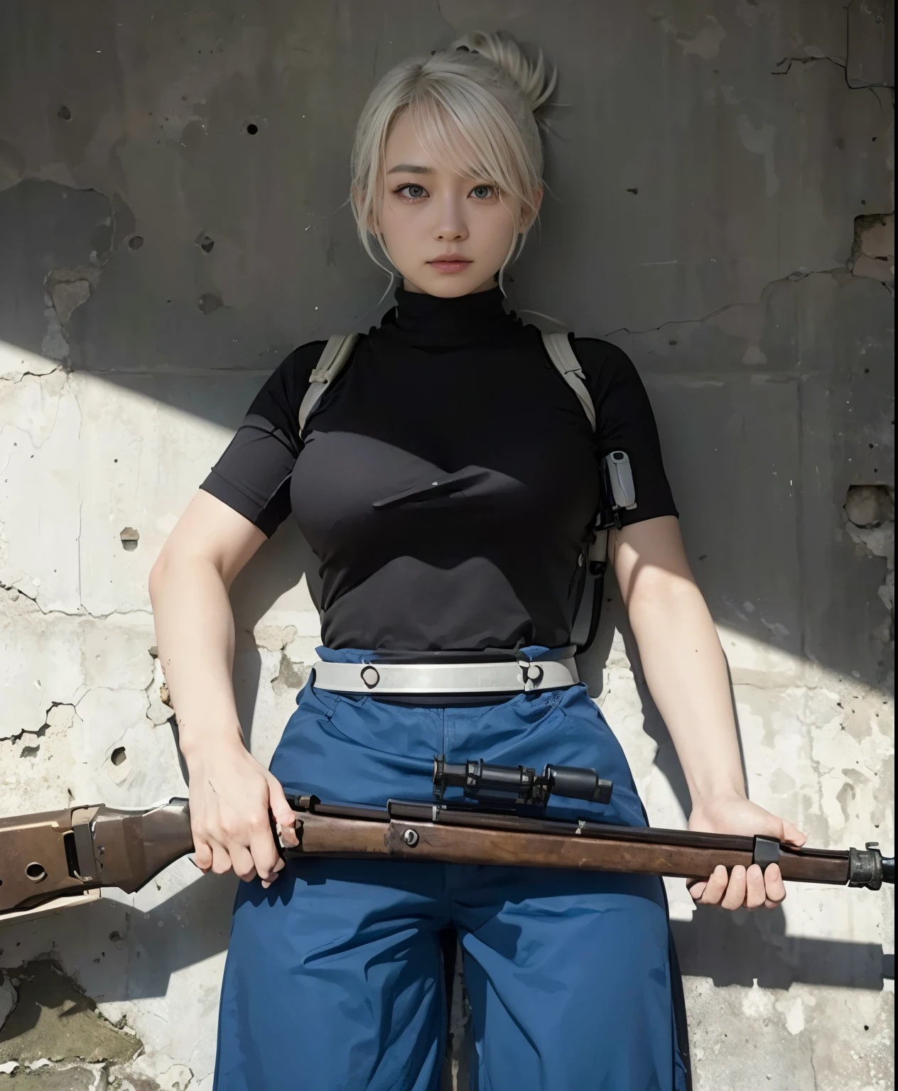 (masterpiece, best quality:1.2), (8k uhd, 16k, 32k, ultra high res), (photorealistic:1.37), (RAW photo), ultimate-realistic, ultimate-realistic details, ultimate-realistic texture, ultimate-intricate details, ultimate-realistic lighting, ultimate-realistic shadow, japanese girl, ultimate-cute face, ultimate-RAW skin, ultimate-realistic eyes, white hair, Japanese woman in insect powered suit, cannon mounted on shoulder, very cute face, mechanical, extremely intricate details, full body shot, ultimate photorealistic, big city locked down