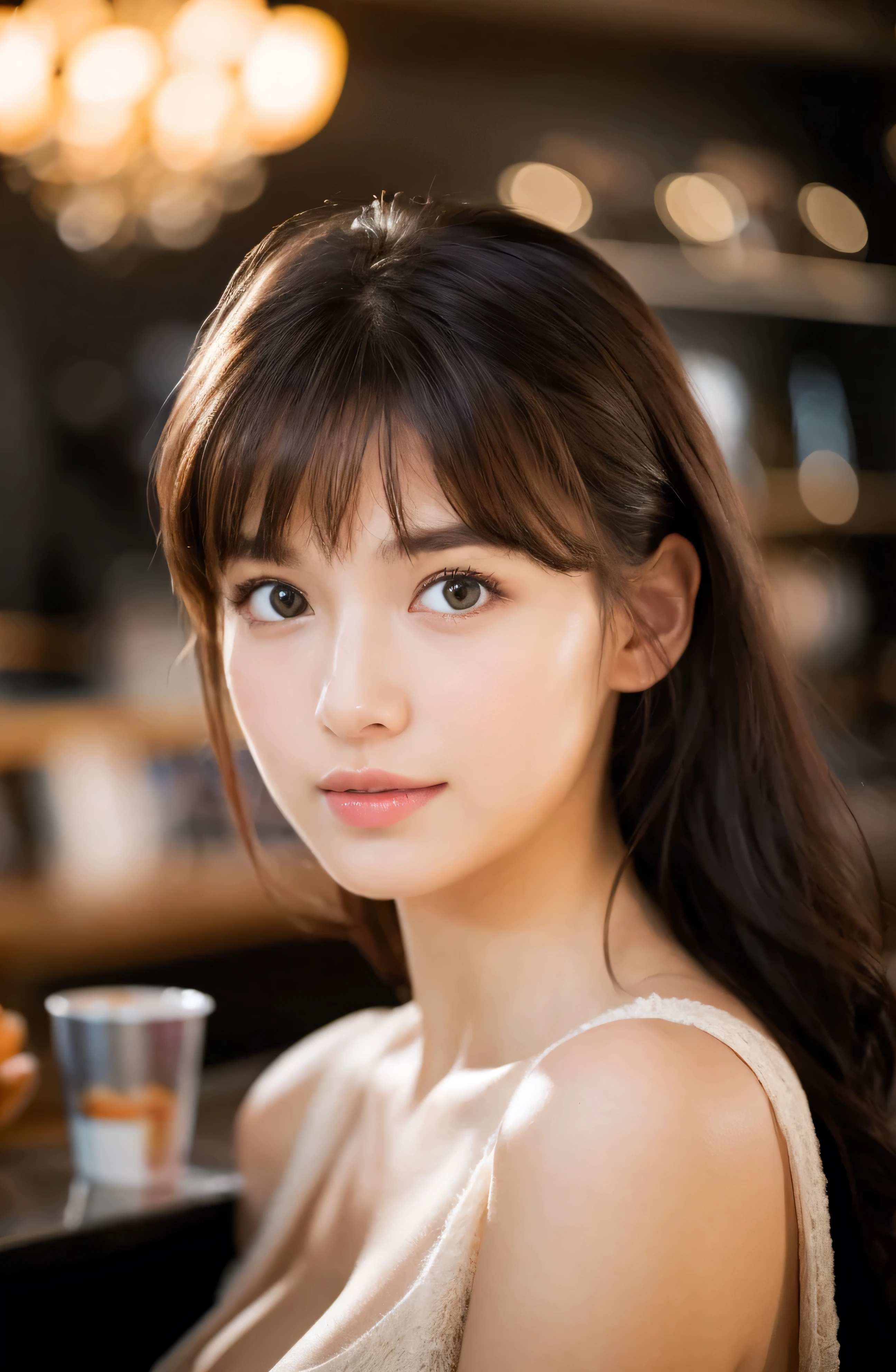 Woman sitting on chair、There is coffee on the table、Wearing fashionable clothes