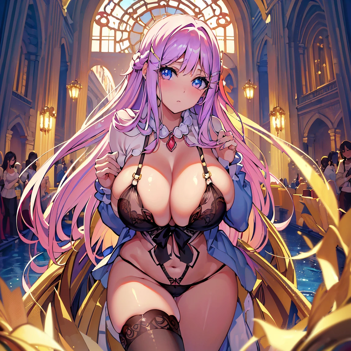 (best quality, masterpiece:1.3), extremely exquisite and beautiful, highly detailed,(beautiful_body),(huge_breasts:1.3),(looking at viewer),(1girl),(details_face),(full_body_shot),(micro_thong_bra:1.2),(Beautiful_face:1.1),Xia Zitong