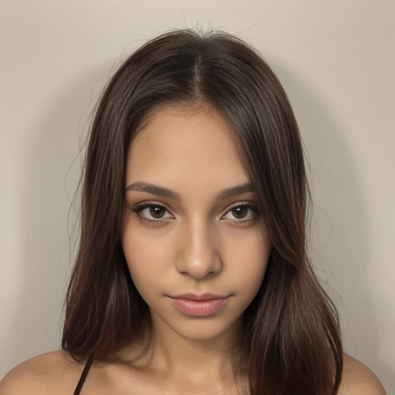 Brazilian woman with straight hair, frontal photo for social media