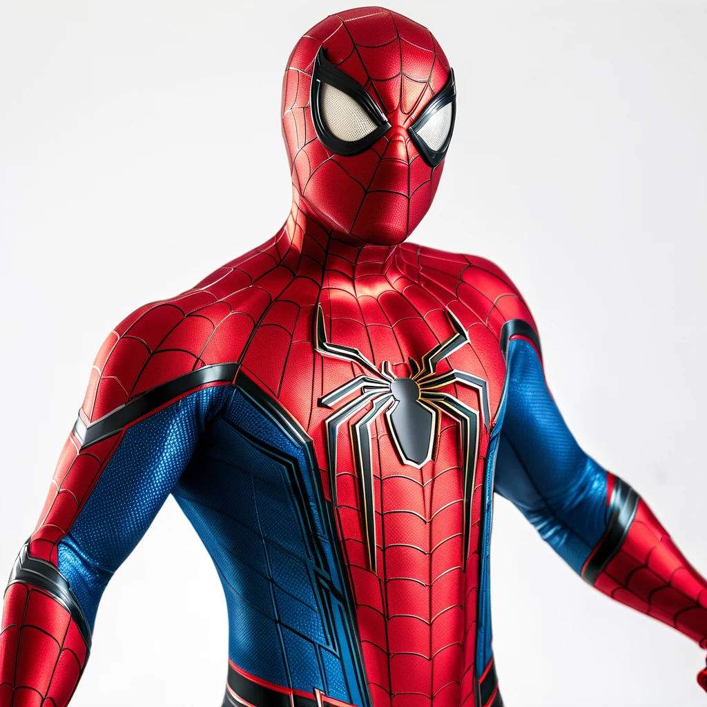 (best quality,4k,8k,highres,masterpiece:1.2),ultra-detailed,realistic,physically-based rendering,professional,vivid colors,bokeh,portrait,white background,infinite backdrop,spider-man,imposing pose,charismatic expression,detailed eyes,detailed lips,sharp focus,studio lighting,vibrant light,scene-setting,excitement,action-packed,entertainment,cosmic energy,spider-suit,web-shooter,nimble,agile,muscular physique,attention to detail,comic book hero,popular character,eventful,extravaganza,popcorn packaging,detailed popcorn bag,refreshment,hand-held snacks,gourmet popcorn.