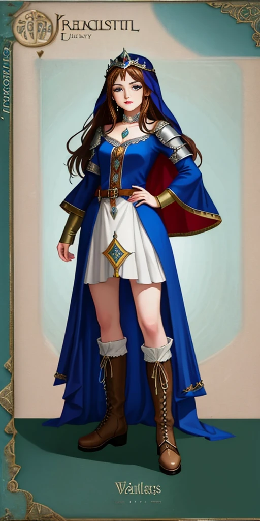 full body of a woman in a dress with a veil, feet together, standing feet together, military boots, beautiful fantasy maiden slave warrior, beautiful fantasy art portrait, fantasy Victorian art, medieval fantasy art, beautiful and elegant queen Roxxane, portrait of queen of light, fantasy portrait art, gothic fantasy art, a beautiful fantasy empress, ((white background)) hands on hips