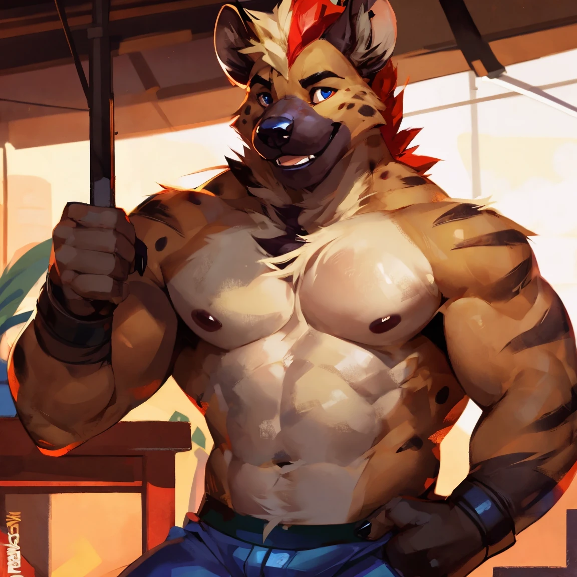 Hyena, shirtless, By mystikfox61