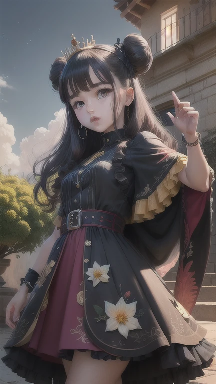 (BellaWaifu:1), sorprendido, elegante, elegante pose, mirando al espectador, muslos gruesos, (vestido largo amarillo:1.2), (bun, tiara) :D, curvas, (sosteniendo una rosa roja:1),
(realista: 1.2), (realism), (Obra maestra: 1.2), (mejor calidad), (ultra detallado), (8k, 4k, intrincado), (foto de cuerpo completo: 1), (tiro de vaquero: 1.2), (85mm), light particles, Encendiendo, (Muy detallado: 1.2), (cara detallada: 1.2), (gradientes), SFW, vistoso, (ojos detallados: 1.2),
(paisaje detallado, garden, Plantas, Castillo: 1.2), (antecedentes detallados), paisaje detallado, (dynamic angle: 1.2), (dynamic pose: 1.2), (regla de tercero_composition: 1.3), (Line of action: 1.2), plano general, luz, suelo,