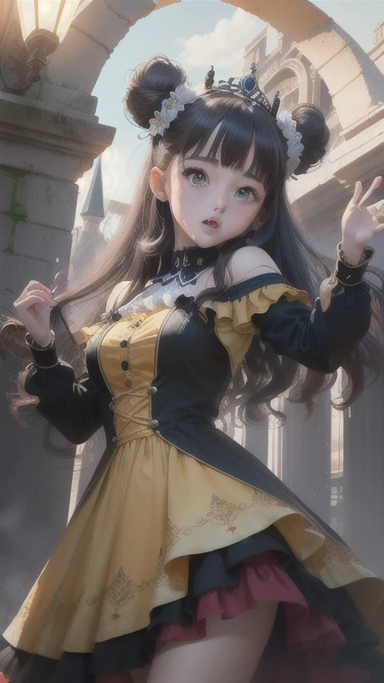 (BellaWaifu:1), sorprendido, elegante, elegante pose, mirando al espectador, muslos gruesos, (vestido largo amarillo:1.2), (bun, tiara) :D, curvas, (sosteniendo una rosa roja:1),
(realista: 1.2), (realism), (Obra maestra: 1.2), (mejor calidad), (ultra detallado), (8k, 4k, intrincado), (foto de cuerpo completo: 1), (tiro de vaquero: 1.2), (85mm), light particles, Encendiendo, (Muy detallado: 1.2), (cara detallada: 1.2), (gradientes), SFW, vistoso, (ojos detallados: 1.2),
(paisaje detallado, garden, Plantas, Castillo: 1.2), (antecedentes detallados), paisaje detallado, (dynamic angle: 1.2), (dynamic pose: 1.2), (regla de tercero_composition: 1.3), (Line of action: 1.2), plano general, luz, suelo,