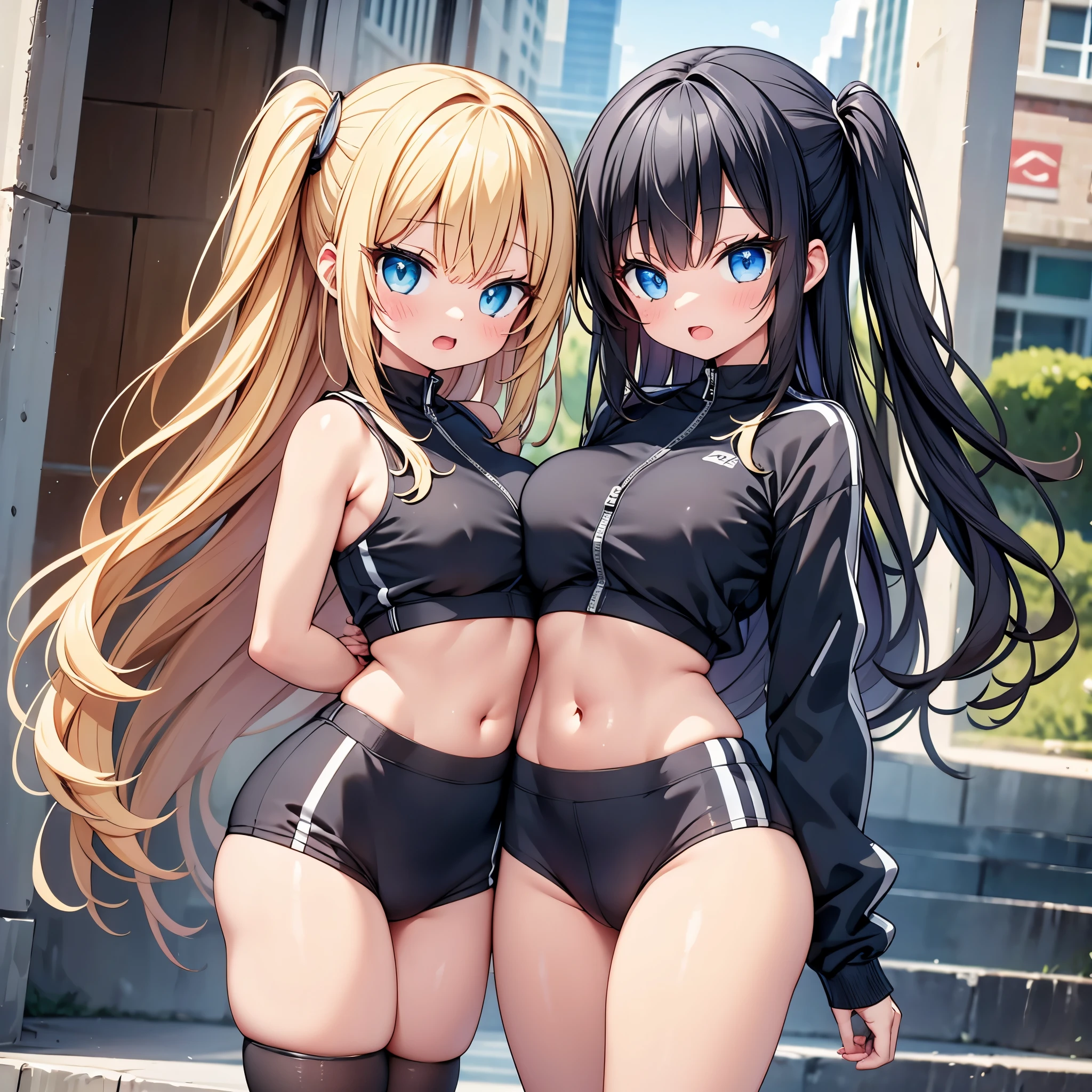 (cute eyes:1.2), (sparkling eyes:1.2), highest quality,wonderful,finely,extremely detailed CG Unity 8K wallpaper, (Stand in line:1.2), (3 girls, cute eyes, track suit, clothed), (midium breasts),  (midriff peek:1.2), (open mouth:1.1), (long tongue:1.1), (mouth drool:1.1), (black stockings:1.1),(Thighs:1.1),(Waistline:1.1)