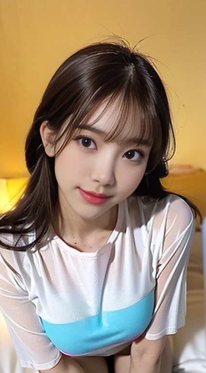 (highest quality), ((masterpiece), (detailed: 1.4), whole body, High resolution (High Dynamic Range), Ray Tracing, NVIDIA, Super Resolution, Unreal 5, Scattered beneath the surface, PBR Textures, Post-processing, Anisotropic Filtering, Depth of written boundary, Maximum sharpness and sharpness, Multilayer Texture, Surface Shading, Accurate simulation of light-matter interactions, Perfect Proportions, Octane Rendering, Large Diameter, Low ISO, White balance, Three-part method, 8K RAW, Two beautiful women figures, Big Breasts, Transparent shirt, Faintly convex, Bed scene,