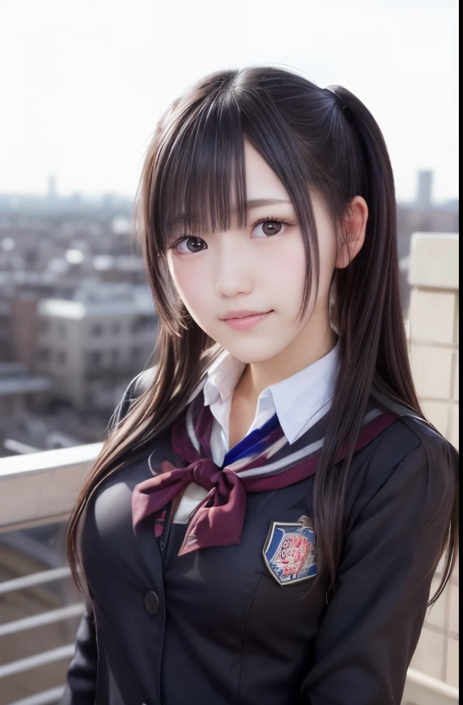 1 girl, very cute, Great face and eyes, (Beautiful lovely smile), (Very detailedな美しい顔), bright shining lips, Keep staring at me, so beautiful, (school uniform:1.3), Open chest、Cleavage、Big Breasts、(highest quality:1.4), (super high quality), (Very detailed), (Surreal, Realistic:1.37), Real skin texture, 8K wallpapers incorporating detailed CG, RAW Photos, Professional photos, Cinema Lighting,Short skirt、Put on your boots、