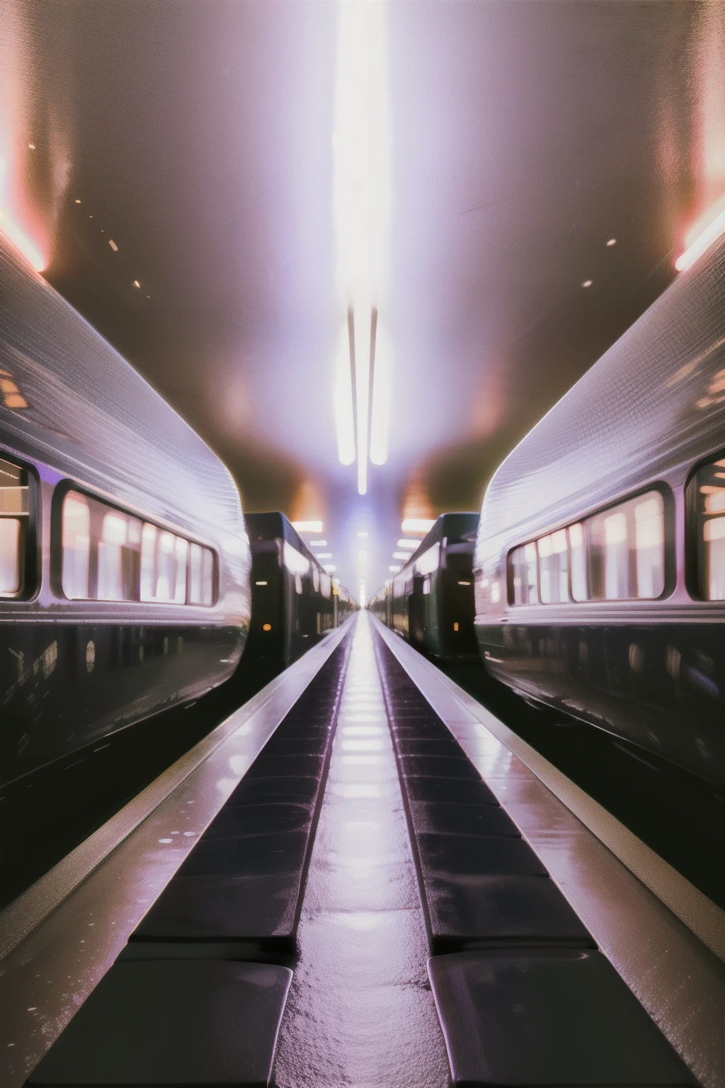 donut、Pink、sweets、(  cyberspace_background ),  a train station with a train on the tracks