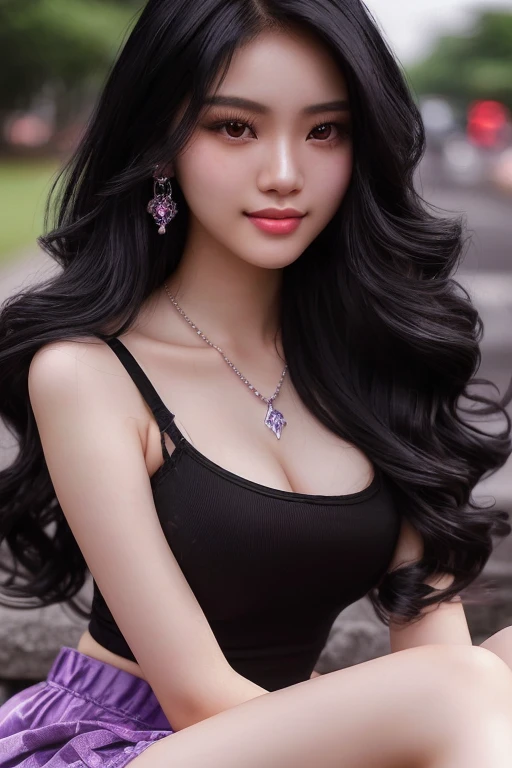 a close up of a woman with long black hair and a necklace, detailed long black hair, anime thai girl, ultra high quality model, beautiful alluring anime woman, beautiful girl model, beautiful model girl, asian girl with long hair, beautiful asian girl, female with long black hair, seductive anime girl, wavy long black hair, long wavy black hair, attractive anime girl