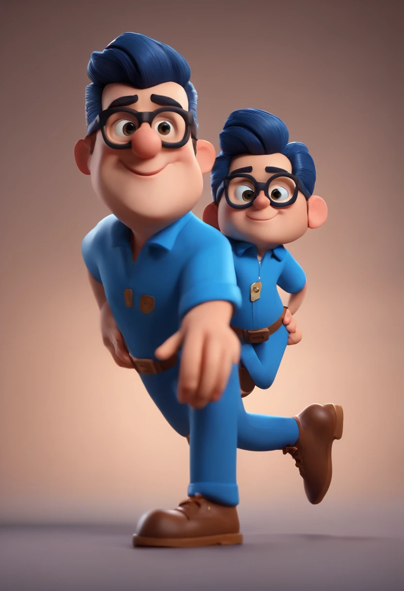 Cartoon character of a man wearing black glasses and a blue shirt, um personagem animado, Caractere estilizado, animation style rendering, 3D estilizado, Arnold Maya render, 3 d render stylized, toon render keyshot, Personagem 3D, Personagem 3D, 3d rendering stylized, 3 d character render, personagem de desenho animado, Personagem de close up, Pose de personagem, (Estilo Pixar) (master part:1.2) (Bokeh) (best quality) (pele detalhada) (textura detalhada) (8k) (argila) (Cinematic lighting) (sharp focus，Senta e vaza a parte superior do corpo