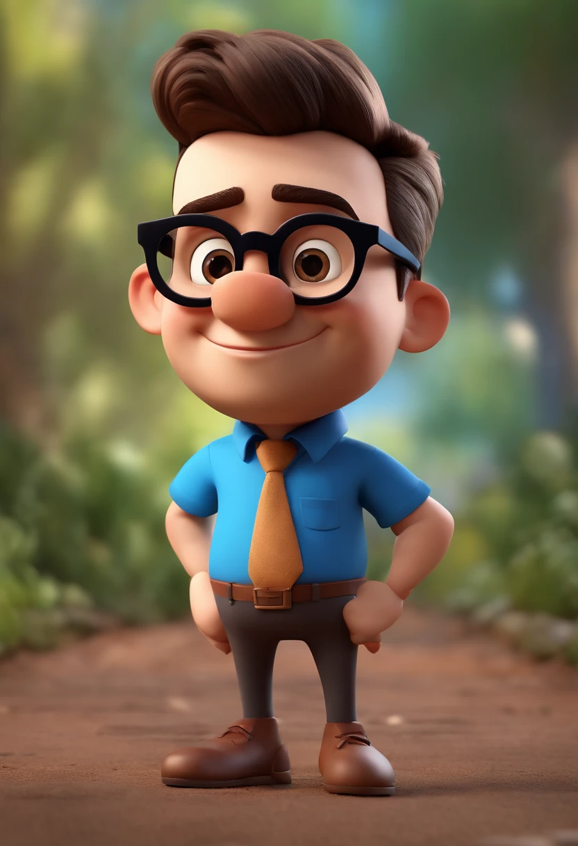 Cartoon character of a man wearing black glasses and a blue shirt, um personagem animado, Caractere estilizado, animation style rendering, 3D estilizado, Arnold Maya render, 3 d render stylized, toon render keyshot, Personagem 3D, Personagem 3D, 3d rendering stylized, 3 d character render, personagem de desenho animado, Personagem de close up, Pose de personagem, (Estilo Pixar) (master part:1.2) (Bokeh) (best quality) (pele detalhada) (textura detalhada) (8k) (argila) (Cinematic lighting) (sharp focus，Senta e vaza a parte superior do corpo