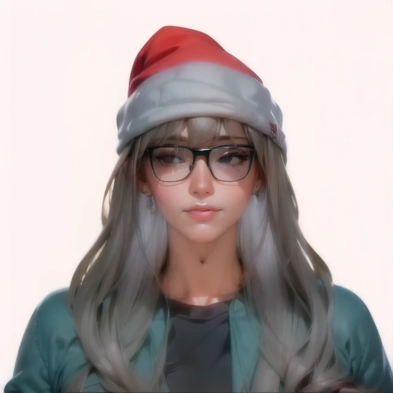 a close up of a person wearing a santa hat and glasses, hyperrealistic teen, wearing a santa hat, semi realistic, inspired by Sim Sa-jeong, wearing santa hat, teen elf girl, kawaii realistic portrait, teen elf, realistic person, realistic young anime girl, semi realistic anime, single realistic face, face very realistic, realistic detailed face, semi-realistic