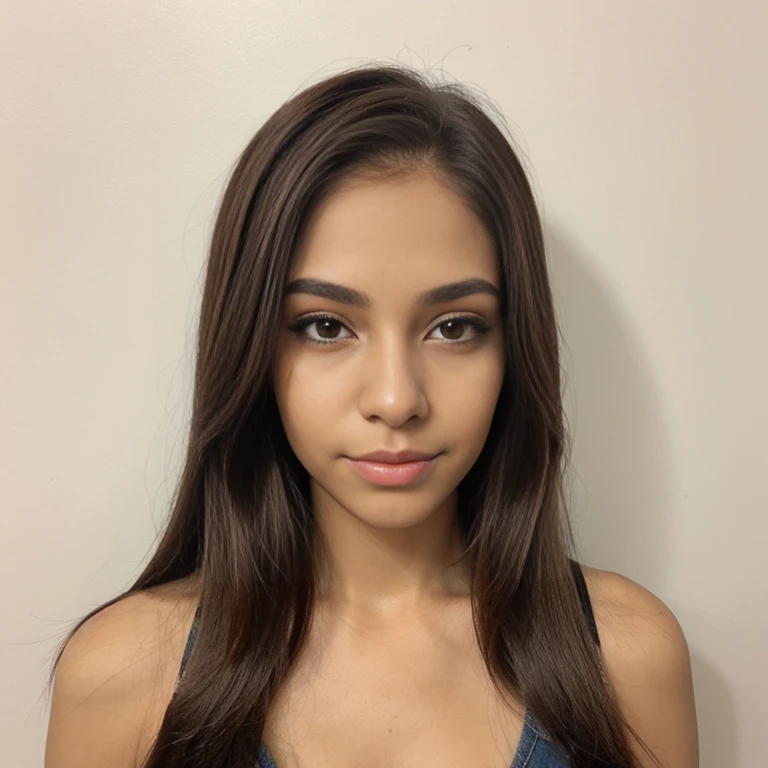 Brazilian woman with straight hair, frontal photo for social media