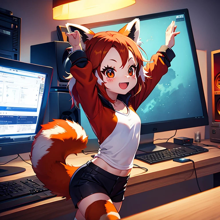 Red panda dancing in the computer room