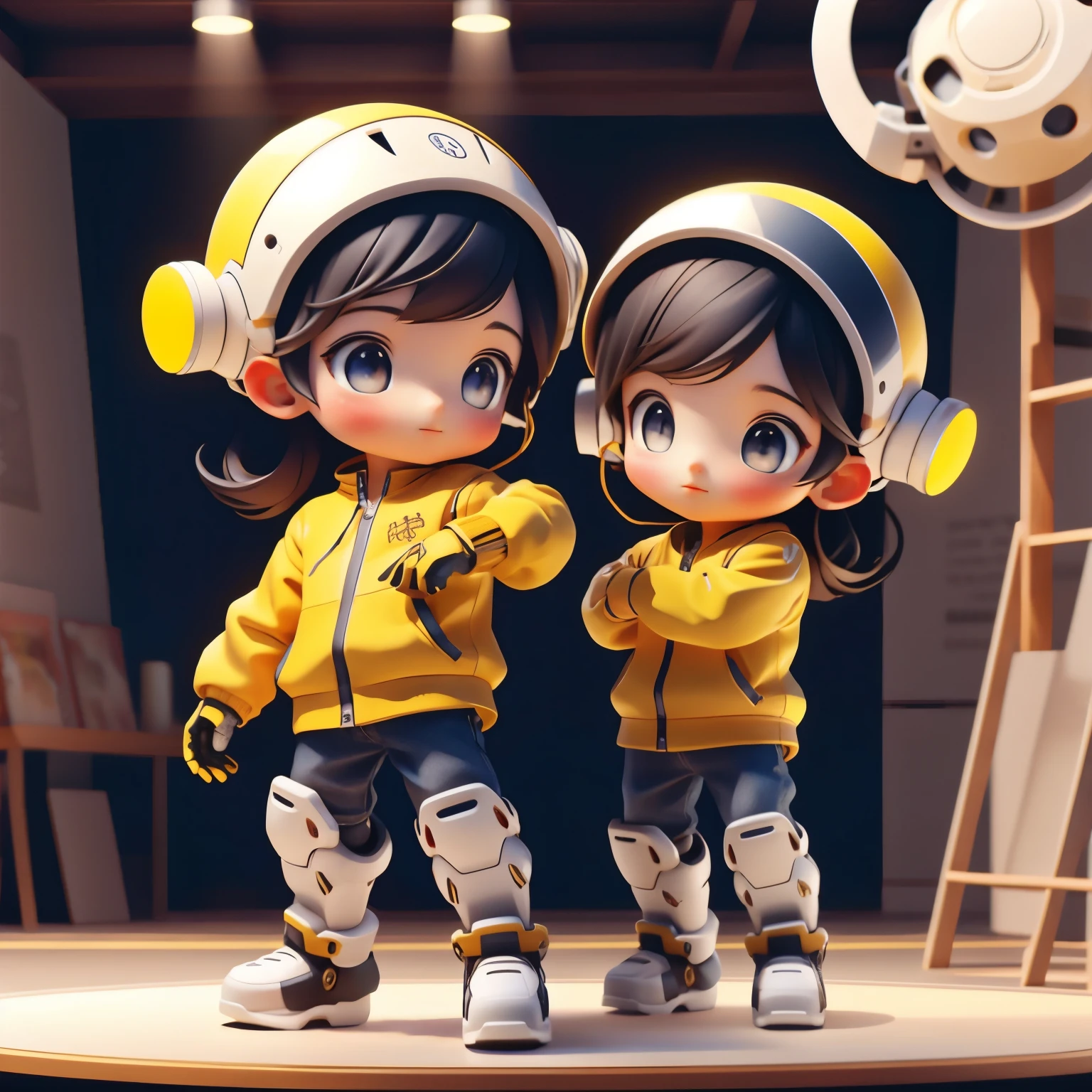 Photorealistic、A photo of a collaboration between a and a robot、Comical dance