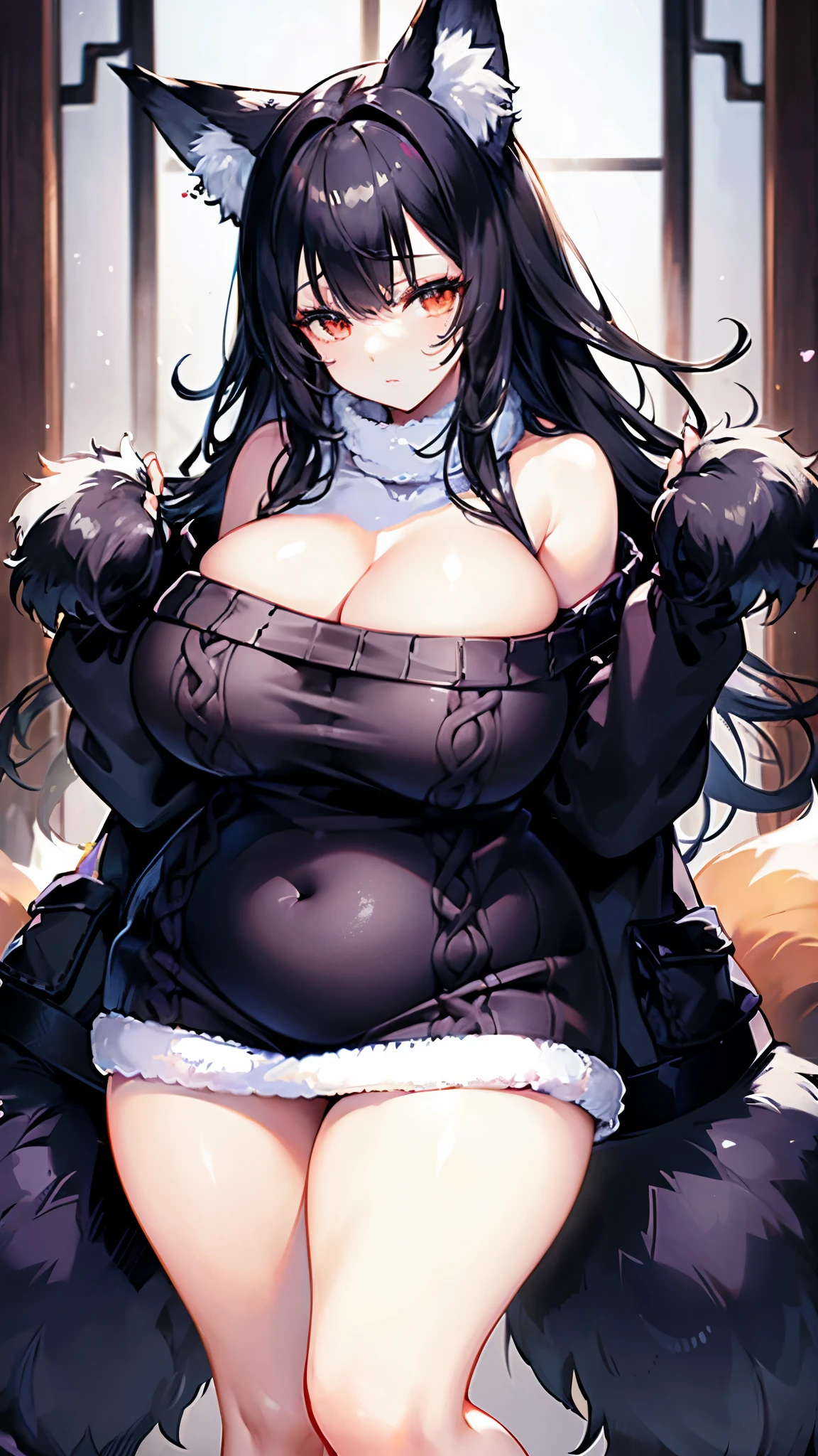 (Homura),(NSFW), 1 girl, Homura Akemi, black hair, (long hair), purple eyes, (best quality), (dog ears), (black dog ears), (fur choker), (black choker), (naked), (paw gloves), (black gloves), (black cuffs), (fluffy cuffs), (fur leg warmers), (black leg warmers), (dog tail), ( black tail), (bushy tail)
 (blush), (ahegao), (climax), (futanari), (erect penis), (ejaculation), (sperm that flew all over the body), (watery eyes), (tongue out), (dark sperm), (Lying down), (On back), (Cat pose), (Spread legs)
(facial), (drooling), (from directly above)