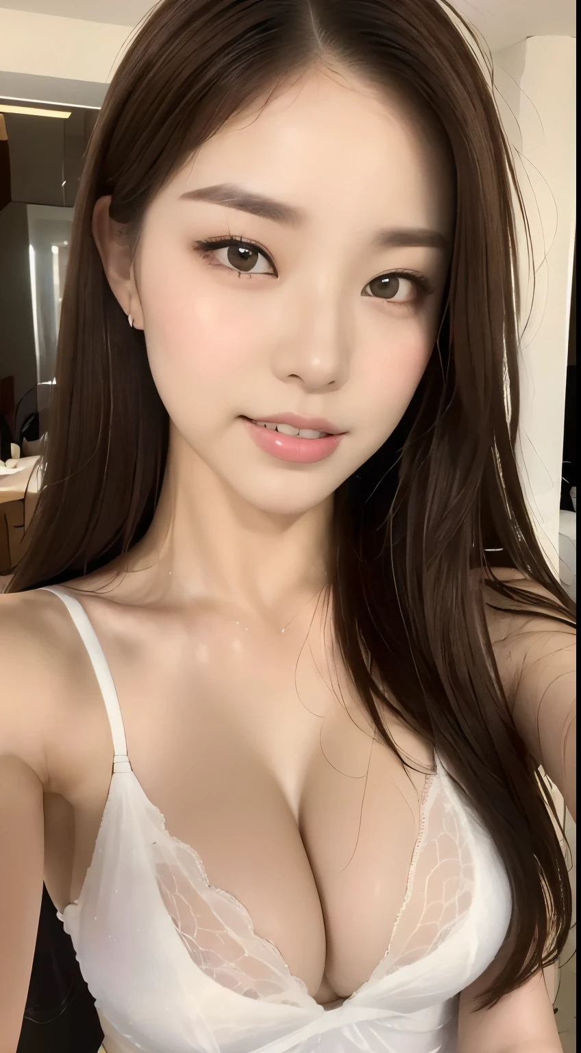 ((highest quality, 8k, masterpiece :1.3)), One girl, Selfie, close, Very attractive smile:1.5, Slim face, Beautiful woman, (Dark brown hair), Big Breasts:1.3, Highly detailed face, Fine grain, double eyelid,  Blur the background, Slim face, city, outside, sunny, null, nature,Hawaiian sand beach,Dynamic pose,Sexy pose,White Micro Bikini Swimsuit,(masterpiece: 1.3), (Maximum resolution: 1.4), (Ultra high definition: 1.2), Cinematic Light, Ultra high definition, (Detailed eyesと肌), (Detailed facial features), 8k resolution, Perfect Style, Beautiful expression、Highly detailed face and skin texture、Detailed eyes、Glitter Eyeliner:1.2、Thin cheeks、((Pure white skin:1.4)),Glossy Lips:1.2、((Full Body Shot:1.2)),(Straight Hairstyles、Dark brown hair)、One-length long hair、175cm,