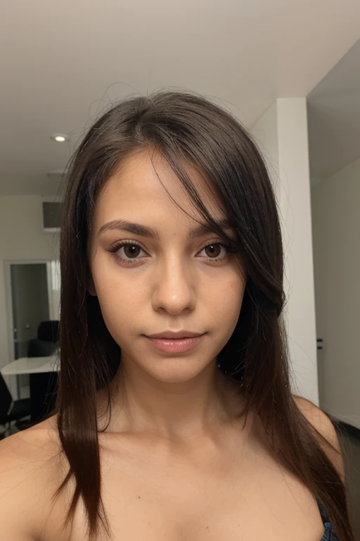 Brazilian woman, straight hair, frontal photo for social media