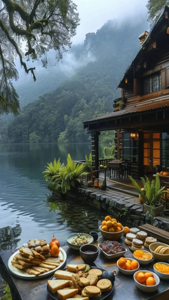House mountain lake someone foods