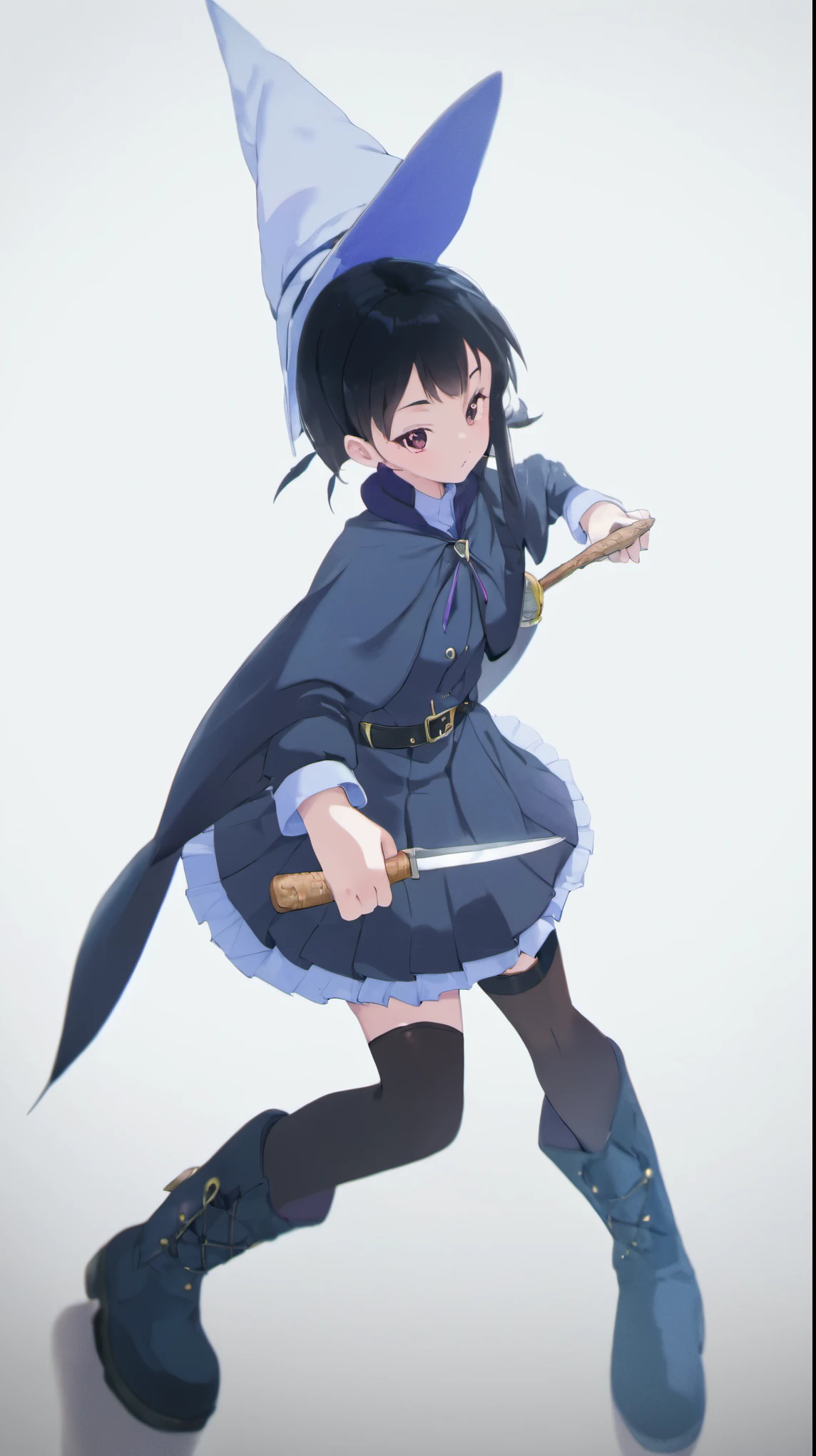 Close-up:A person wearing a skirt and boots holding a knife, Anime VTuber , 🍂 Lovely, 1 7 year old anime goth girl, witch clothes, Very very high quality pictures, Anime style, sakimicchan, Lovely
