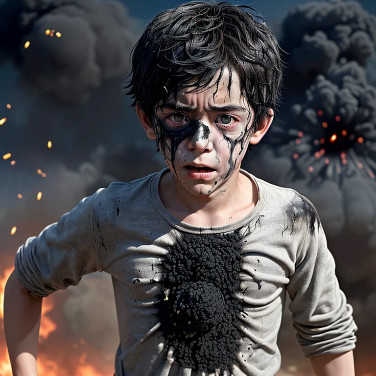 Caught in an explosion、A slapstick comedy about a boy actor who is covered in soot and in tatters..