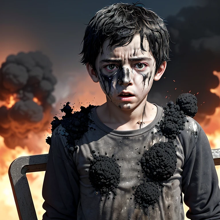 Caught in an explosion、A comedy about a boy actor who is covered in soot and in tatters..