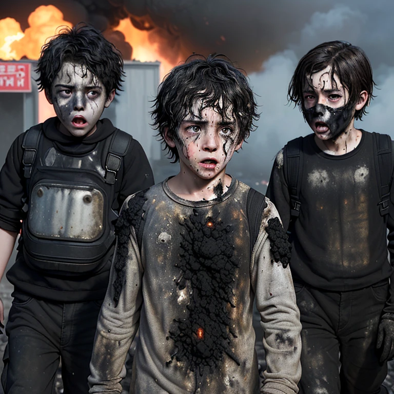 Caught in an explosion、A comedy about boy actors covered in soot and in tatters.