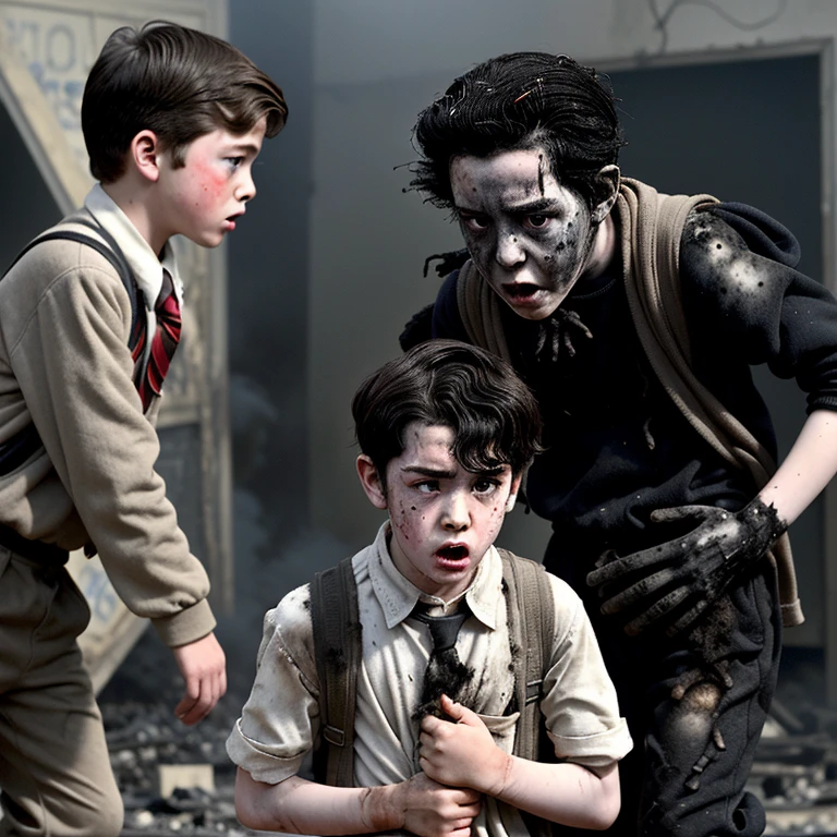 Caught in a bomb explosion、A school comedy about boy actors covered in soot and in tatters.