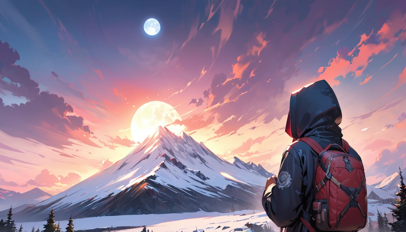 A mysterious figure stands in the shadow of a hood, silhouetted against the majestic backdrop of a mountain. The moon casts a soft glow on the landscape, illuminating the scene with an ethereal light. The details of the background are highly emphasized, offering a glimpse into the intricate beauty of the surroundings. The artwork is of the best quality, with a resolution of 4k or even 8k, ensuring every minute detail is captured. The level of detail is exceptional, resulting in an ultra-detailed and realistic depiction. The medium used to create this artwork could be a digital illustration, oil painting, or even a 3D rendering. The color palette is carefully chosen to enhance the overall atmosphere, with a focus on deep shadows and muted tones. The lighting is expertly crafted, with studio lighting techniques used to create a sense of depth and dimension. The combination of these elements creates a captivating and visually stunning piece of art.