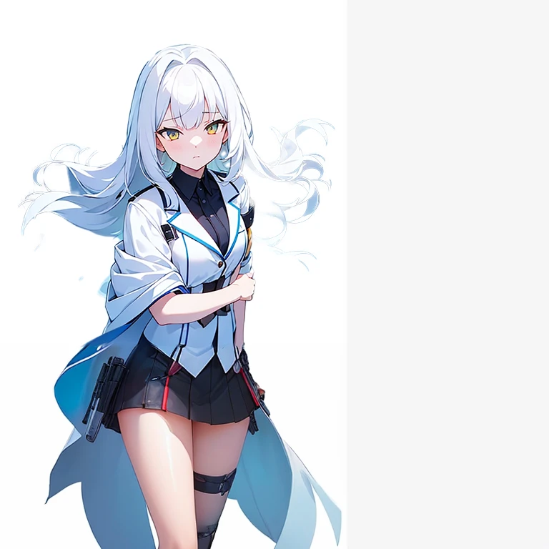 Anime character with long white hair and blue eyes holding a knife, official character art, From Girls' Frontline, A white-haired, girl with white hair, Ayaka Genshin Impact, gray hair, official artwork, ( ( character concept art ) ), gray hair deity, Girls' Frontline Universe, Kantai Collection Style, female anime character, girls frontline style