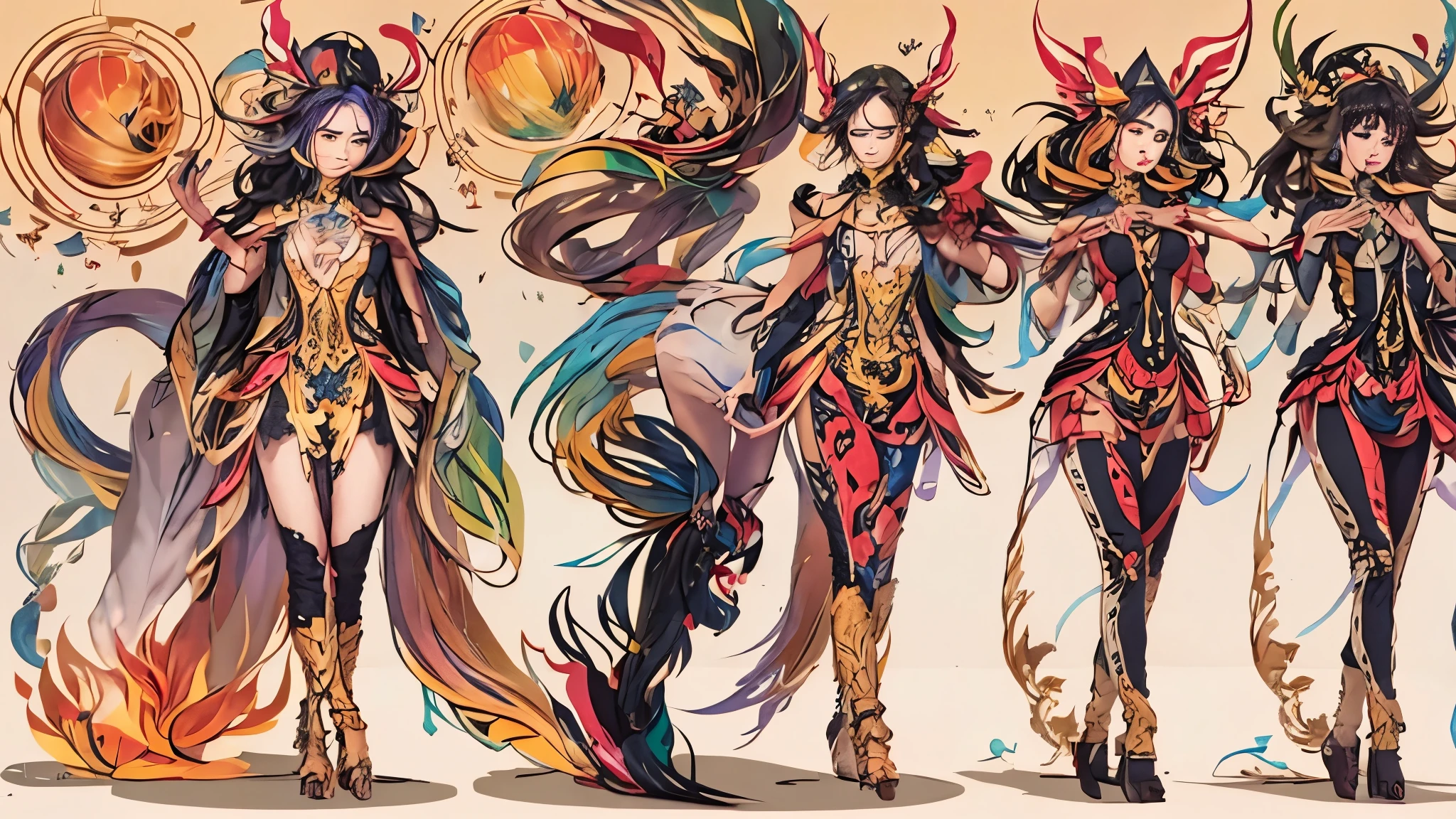 In the beautiful illustration of this super-grand scene，The ultra-distant lens shows us（More than eight distinctive characters：9.9），They have distinct personalities and are lively and interesting。from（A radiant angelic character from heaven：6.6），arrive（A nightmare character surrounded by flames：6.6）、再arrive（A wind fairy character dancing in the air：6.6）、再arrive有（A one-man character surrounded by lightning：6.6），arrive（A mechanical character with a metallic luster：6.6）、再arrive（A powerful character with colorful dragon scale leather：6.6）、再arrive（A slender character with elegance and agility：6.6）Gracefully wears a flower crown、arrive（A seductive and charming tiefling character：6.6）、再arrive（A succubus character with an indescribable sexiness：6.6）。Each character fully demonstrates his or her unique style。The illustration uses advanced artistic techniques and tools，（Use nesting、Weaving、Splicing、perspective、arrangement、grouping、Storyboards and other methods，通过几何arrangement将场景分为不同部分：9.9），Each part corresponds to a role，from而更有效地利用了空间。Through Midjourney's advanced brush tools、Color palette、Material packs和模型包、Texture tools，Exquisite props are designed for each character to increase racial characteristics、Clothing and physical features，（Enhances the character's personality and visual appeal：2.5），The scenery in the illustrations is stunning，There are changing skies、rainbow、aurora、Stars and Moon。Incorporating iconic landmarks such as Mount Everest，and fireworks、Tranquil Lake、Natural and urban elements of waves and neon lights，Creates a magical atmosphere，Characters showcase their unique abilities and equipment in a variety of environments，This is true even in extreme alien landscapes。（Use Midjourney's tools、Material packs、Texture tools、The color palette makes depicting details vivid and realistic：9.9），from复杂的发型和以及不同的种族特质、Body、Appearance features、服装arrive真实的纹理，This greatly enhances the realism of the characters and surroundings，The fusion of multiple art styles adds dynamism to the character&#39;s movement at all angles，The overall visual experience is further enriched。The final illustration was described as a "masterpiece"，It has the characteristics of "best quality" and "realistic"，The details put into the creative process are shown、Level of creativity and craftsmanship。 hdr，（Reality，Masterpiece quality，Best quality）