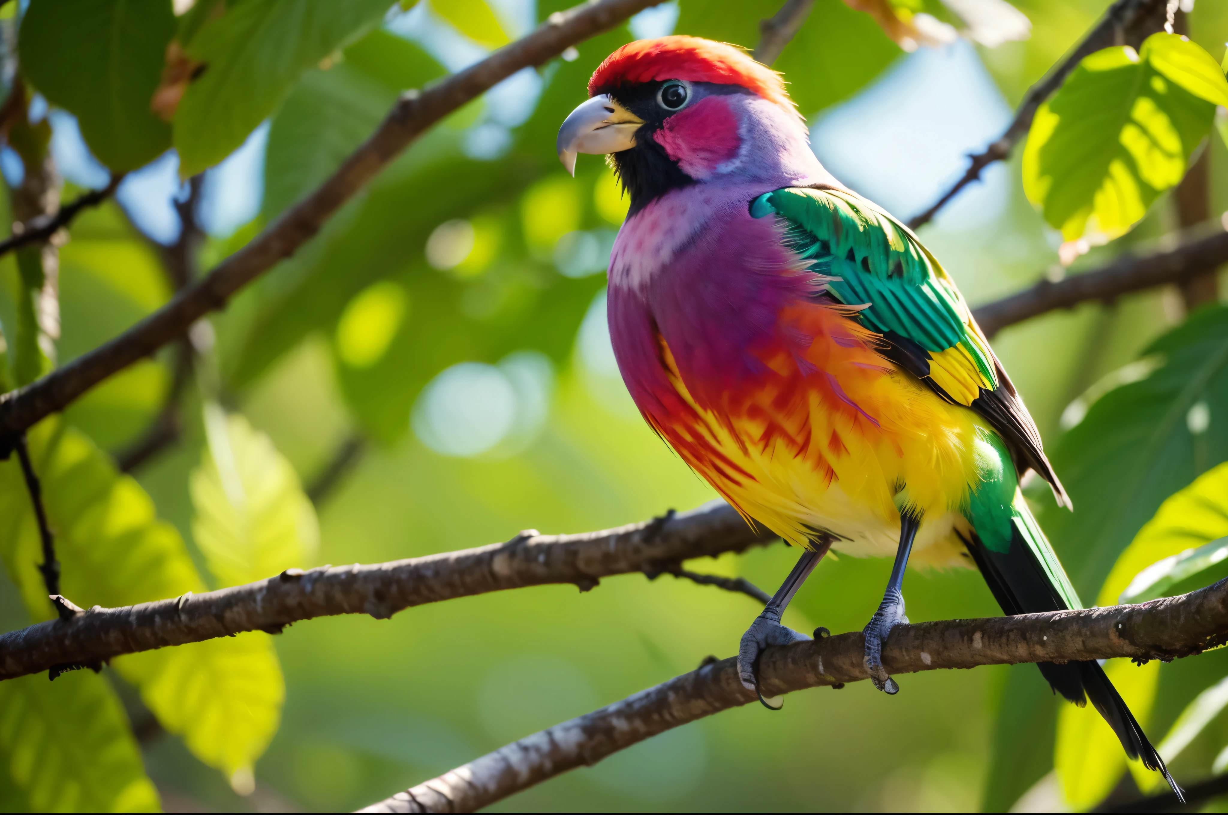 Colorful bird perched on a branch,The background is leaves, Colorful 8k, Color HD pictures, Beautiful and colorful, Colorful bird, Beautiful and colorful, brightly colored bird, Color 4k, Vibrant true colors, Beautiful bright colors, 4K Fine Digital Art, Colorful feathers, Beautiful digital art, Beautiful digital painting, very Beautiful digital art